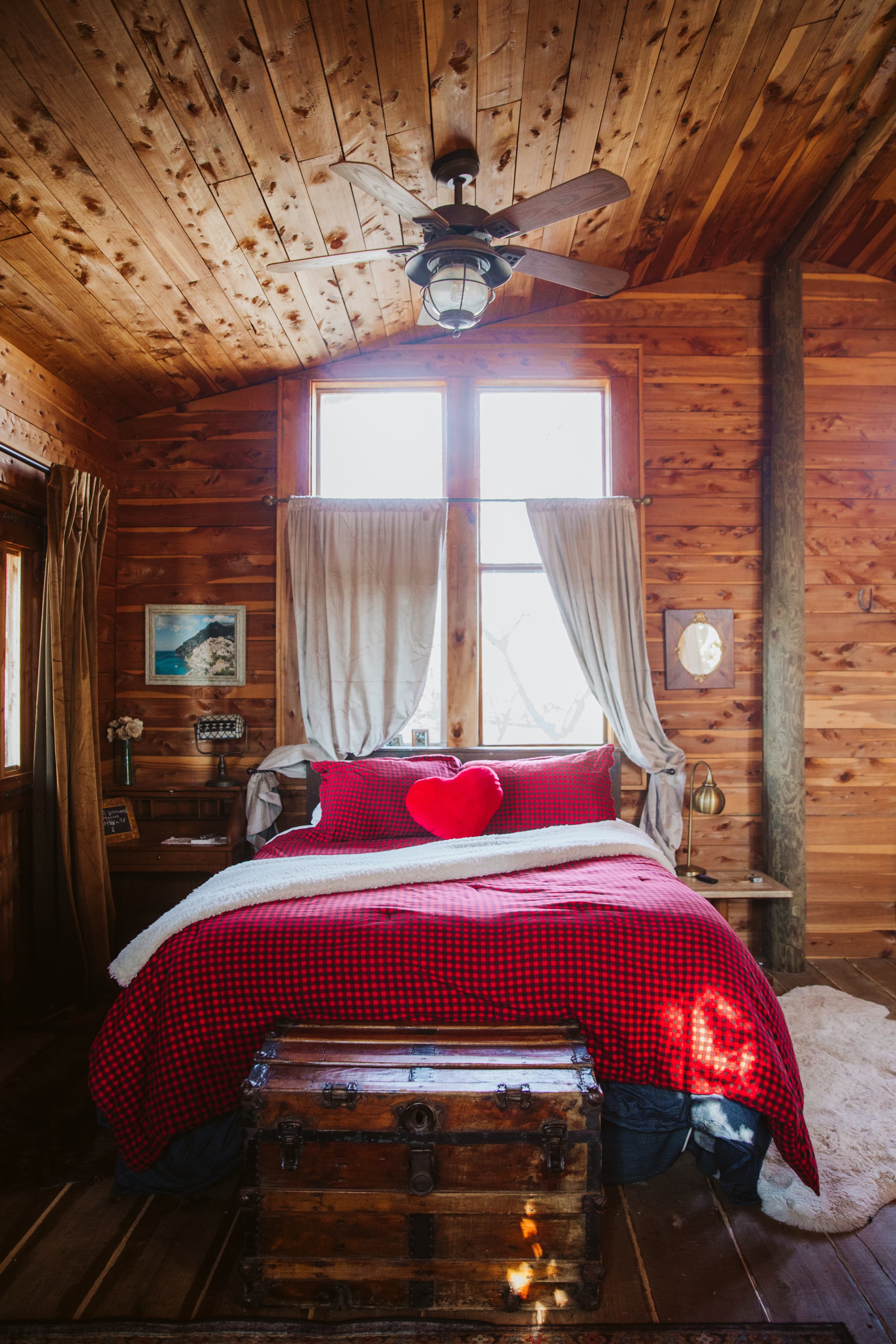 Western-Inspired Bedroom with Red Quilt