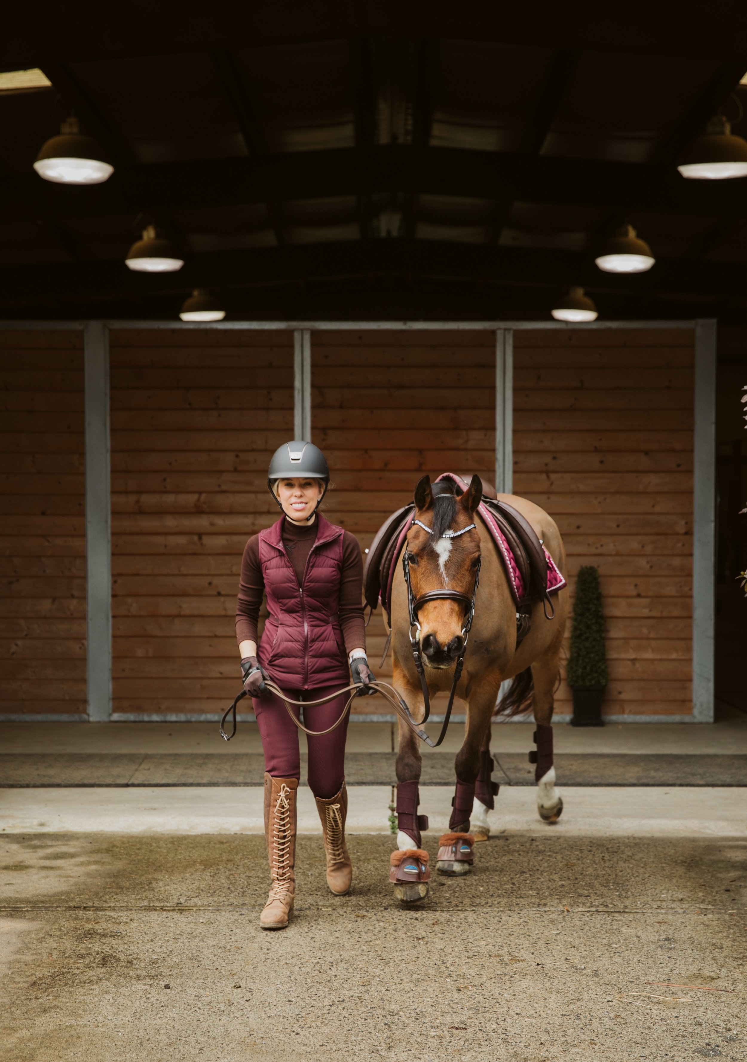 Leading a Show Horse Through Indoor Arena