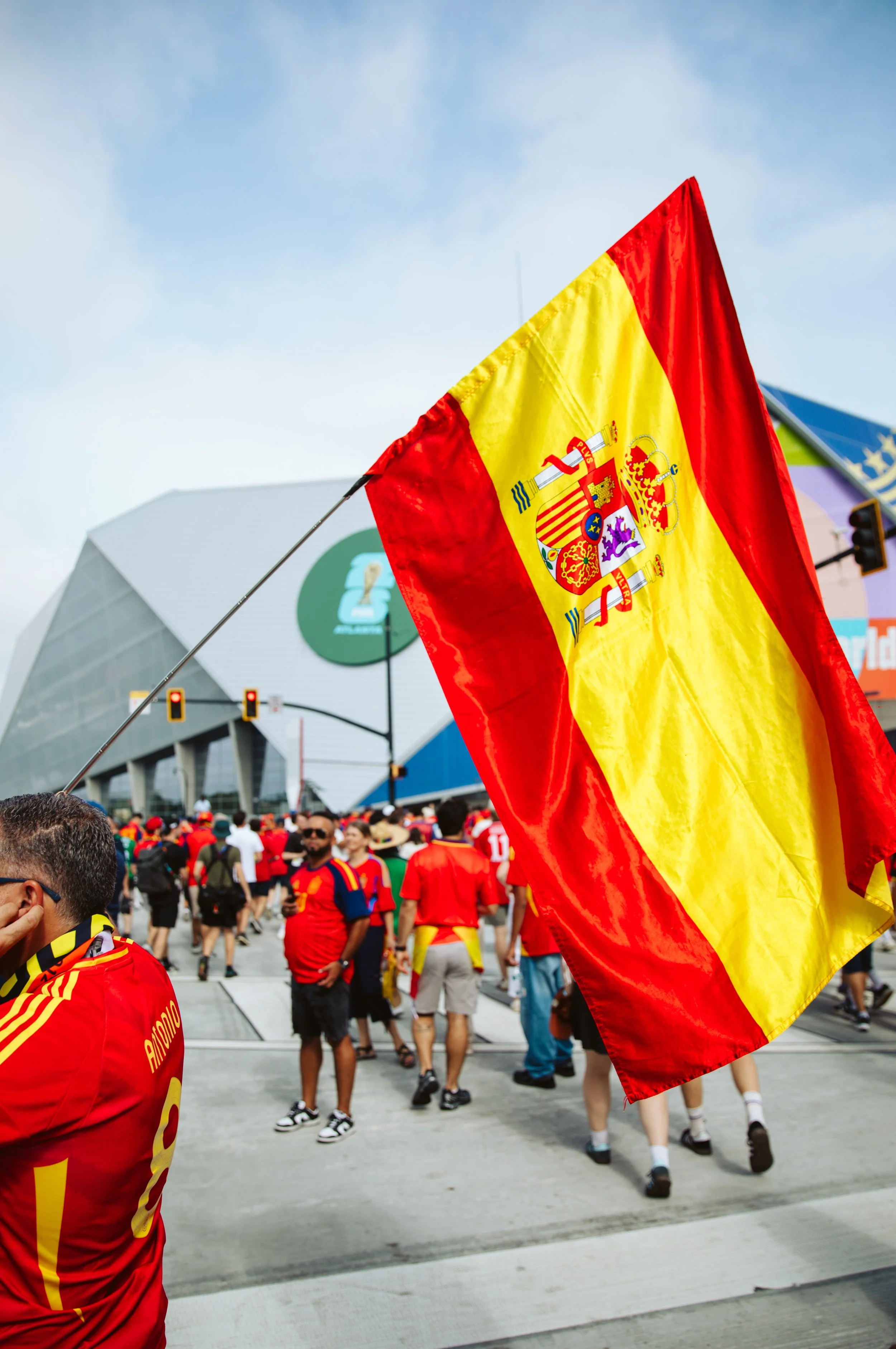Spain Flag Flying Above FIFA Fan Festival Crowd