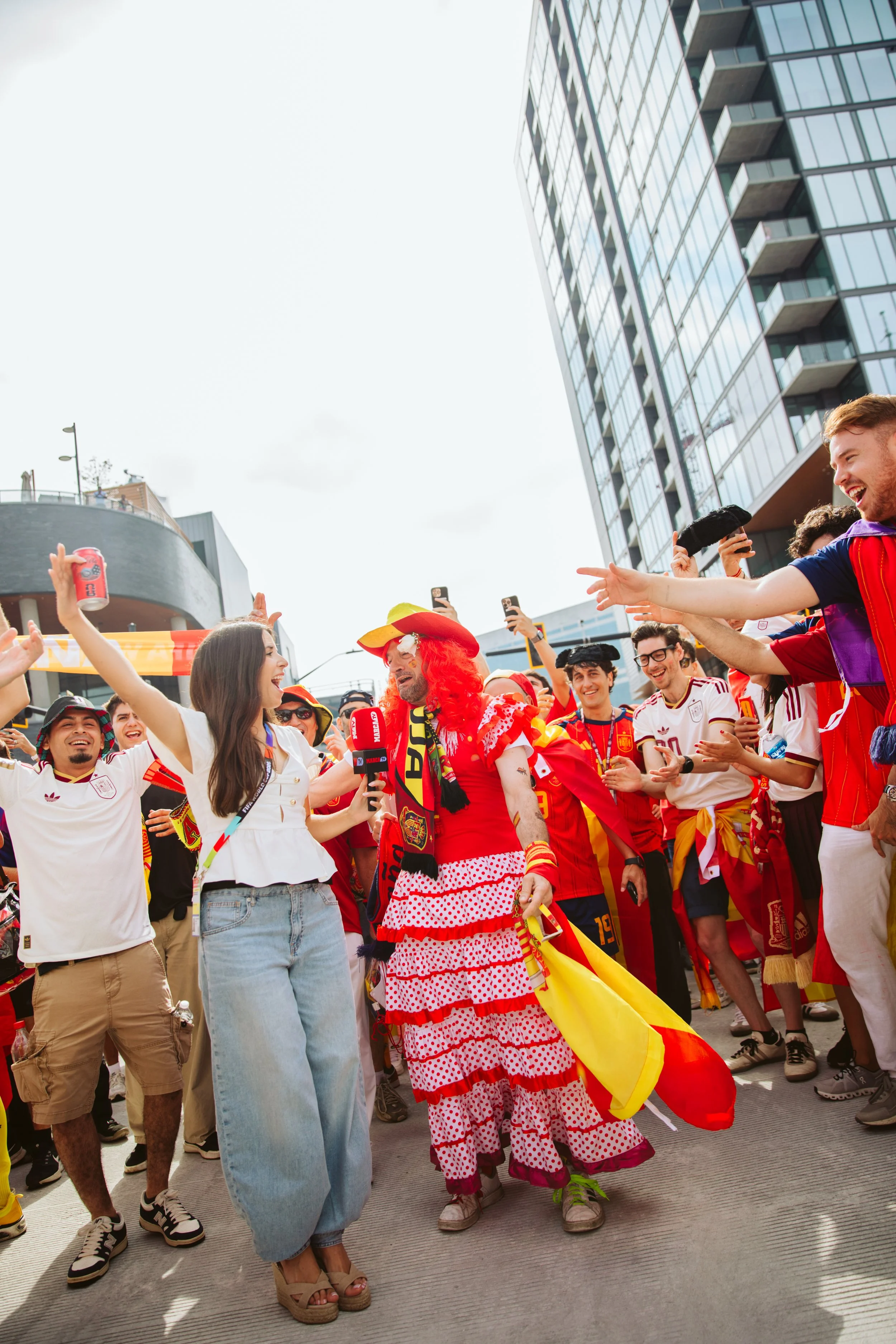 Spain Fans Dancing and Celebrating Together