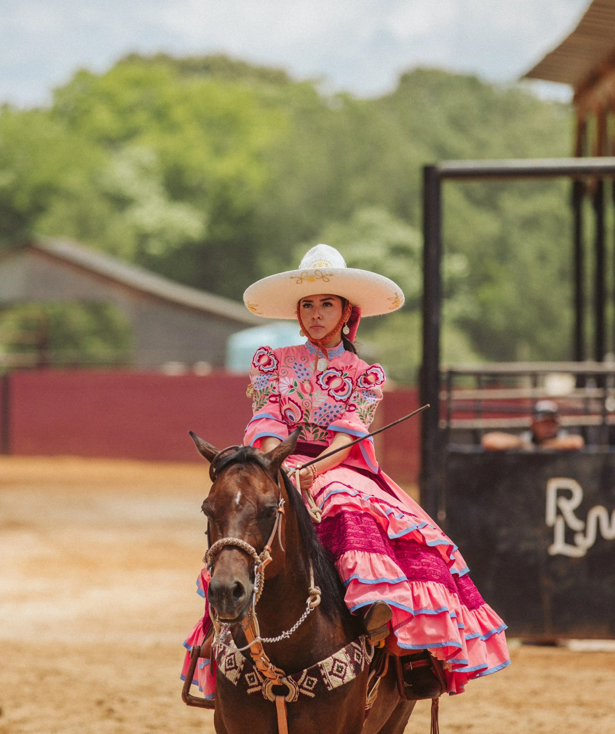Charra rider in pink traditional dress
