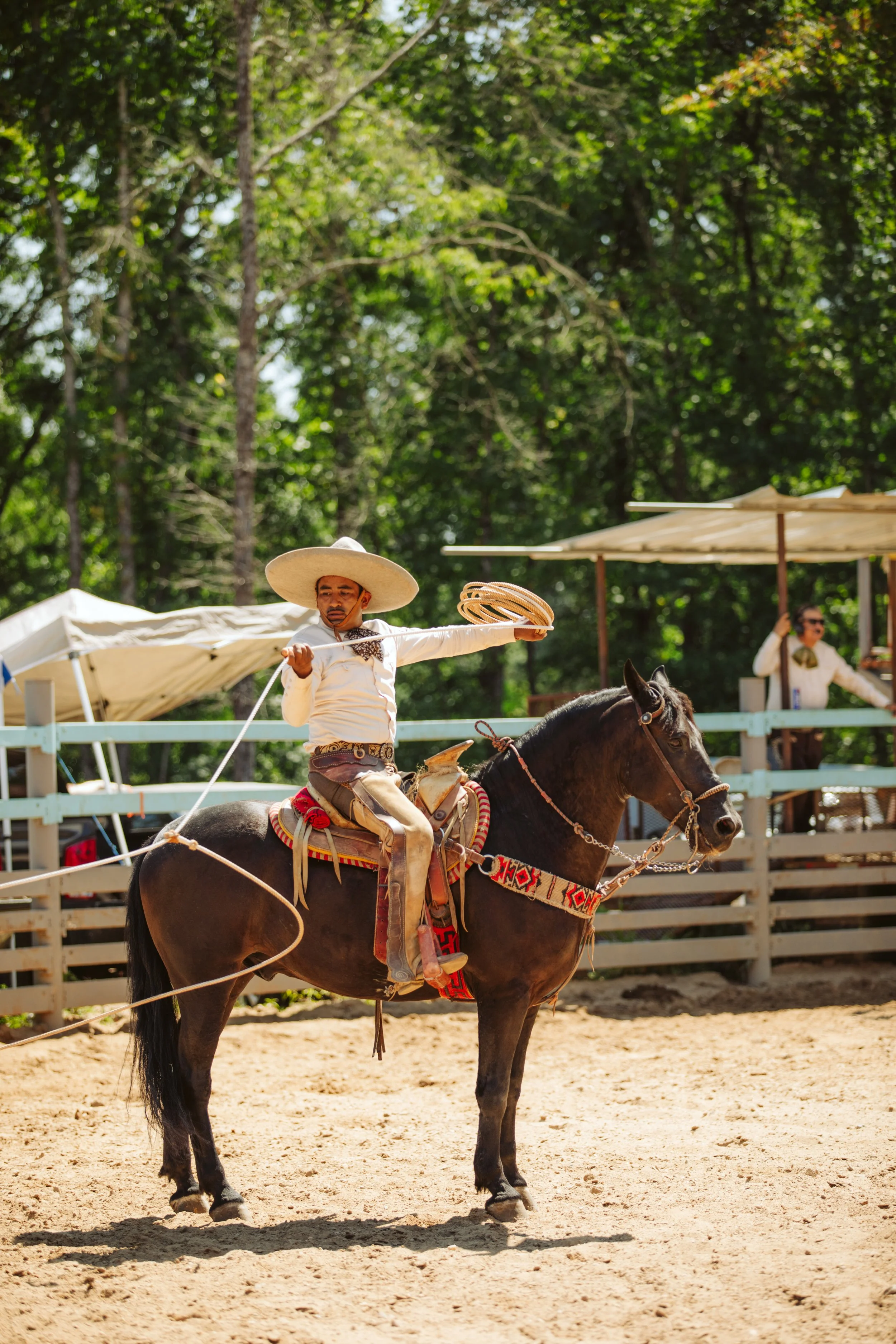 Charro Horse Moving Across the Arena