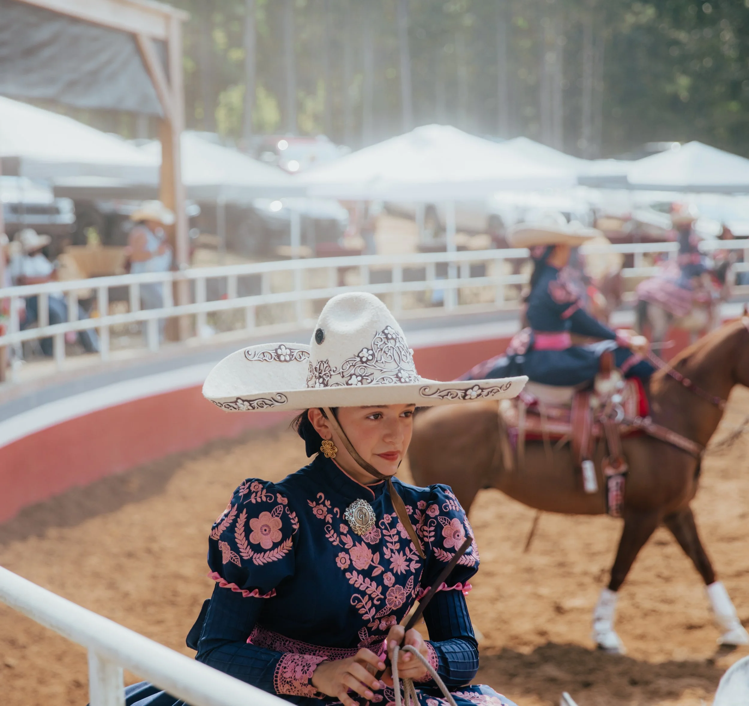 Charreada Rider Near the Arena Rail