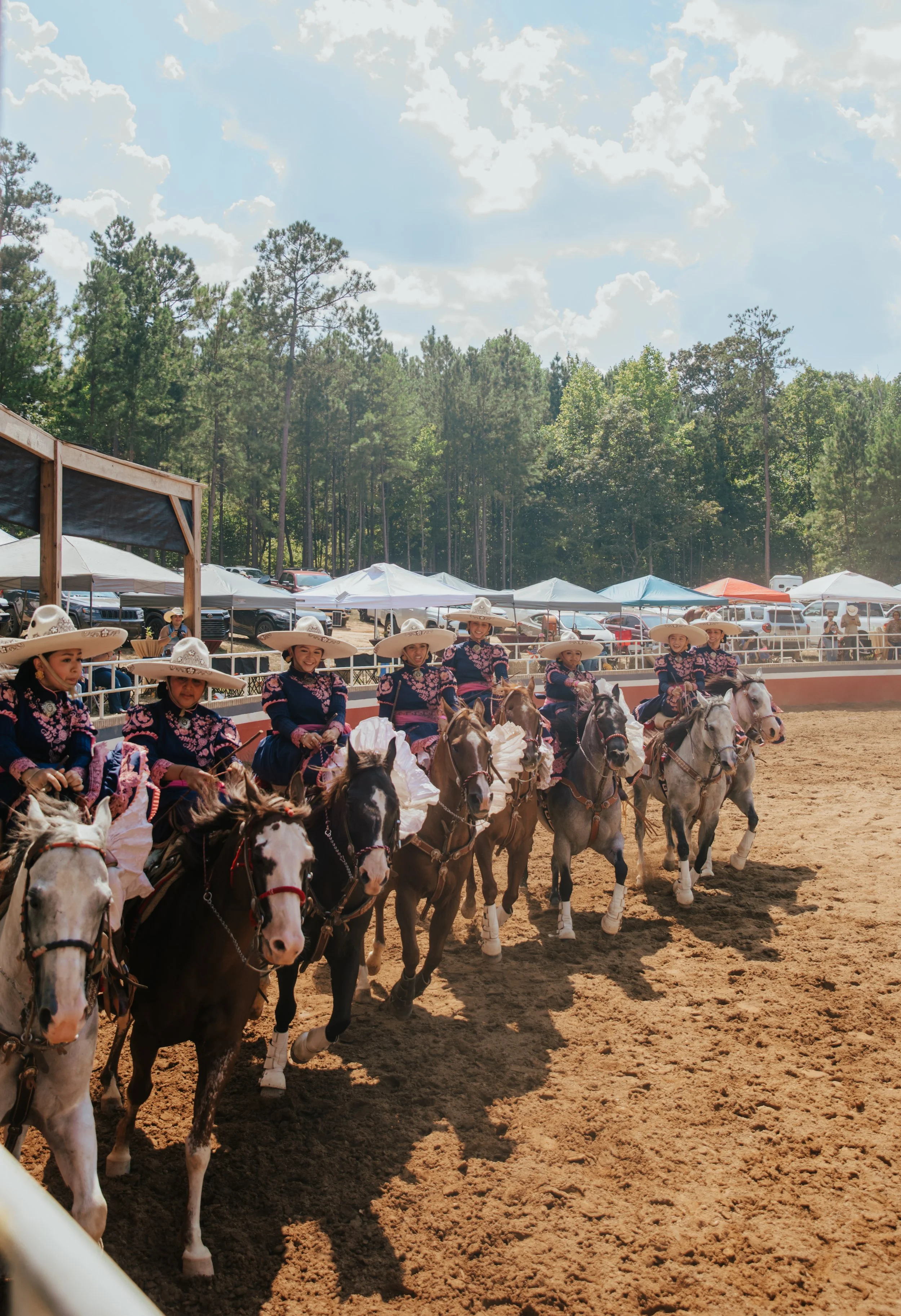 Escaramuza Riders Lined Up in Arena