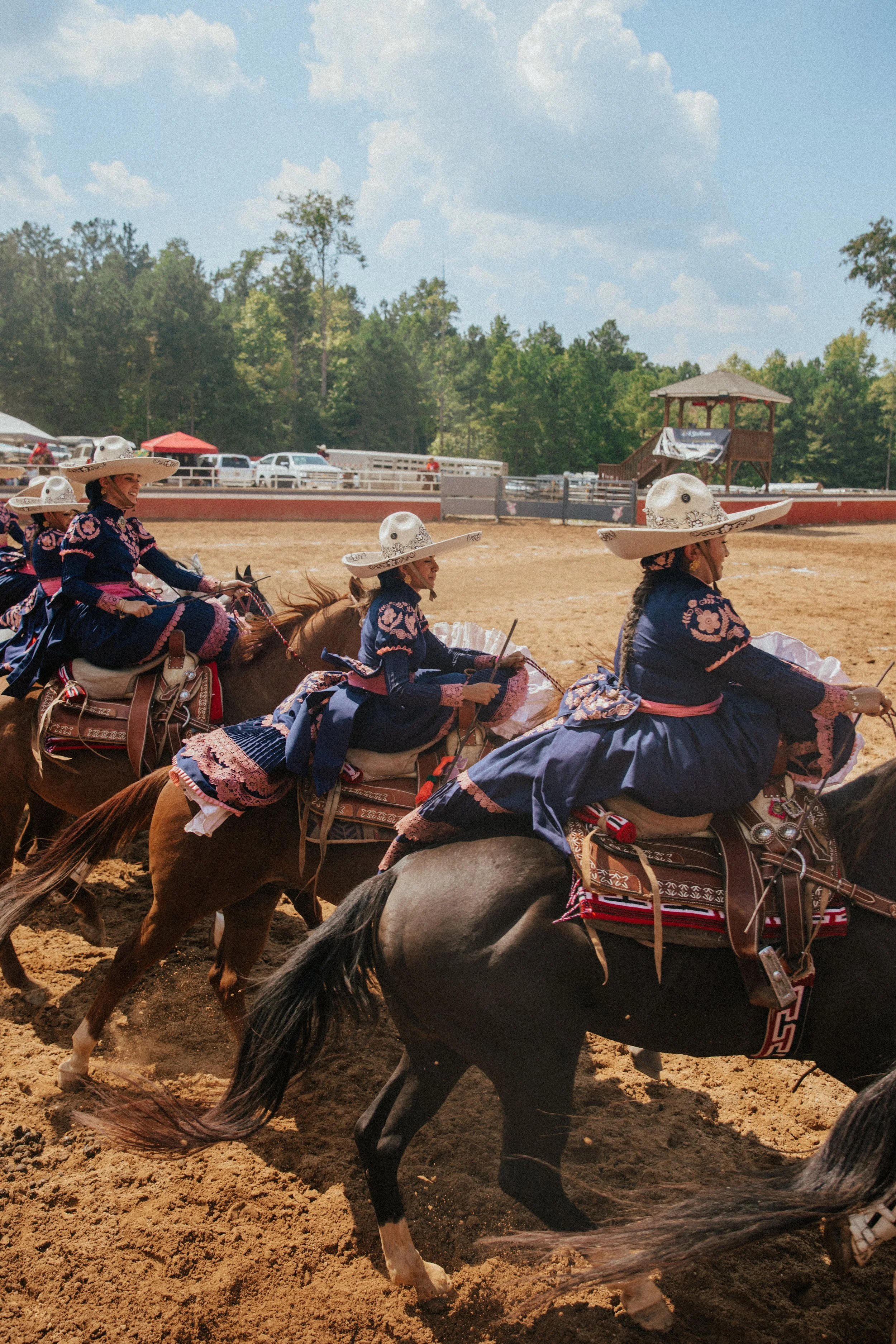 Escaramuza Charra Riders in Colorful Dresses