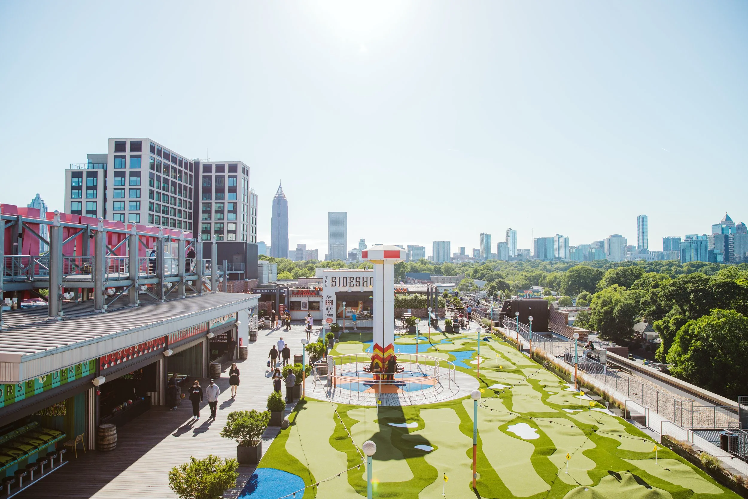 Ponce City Market Rooftop Overview with Atlanta Skyline