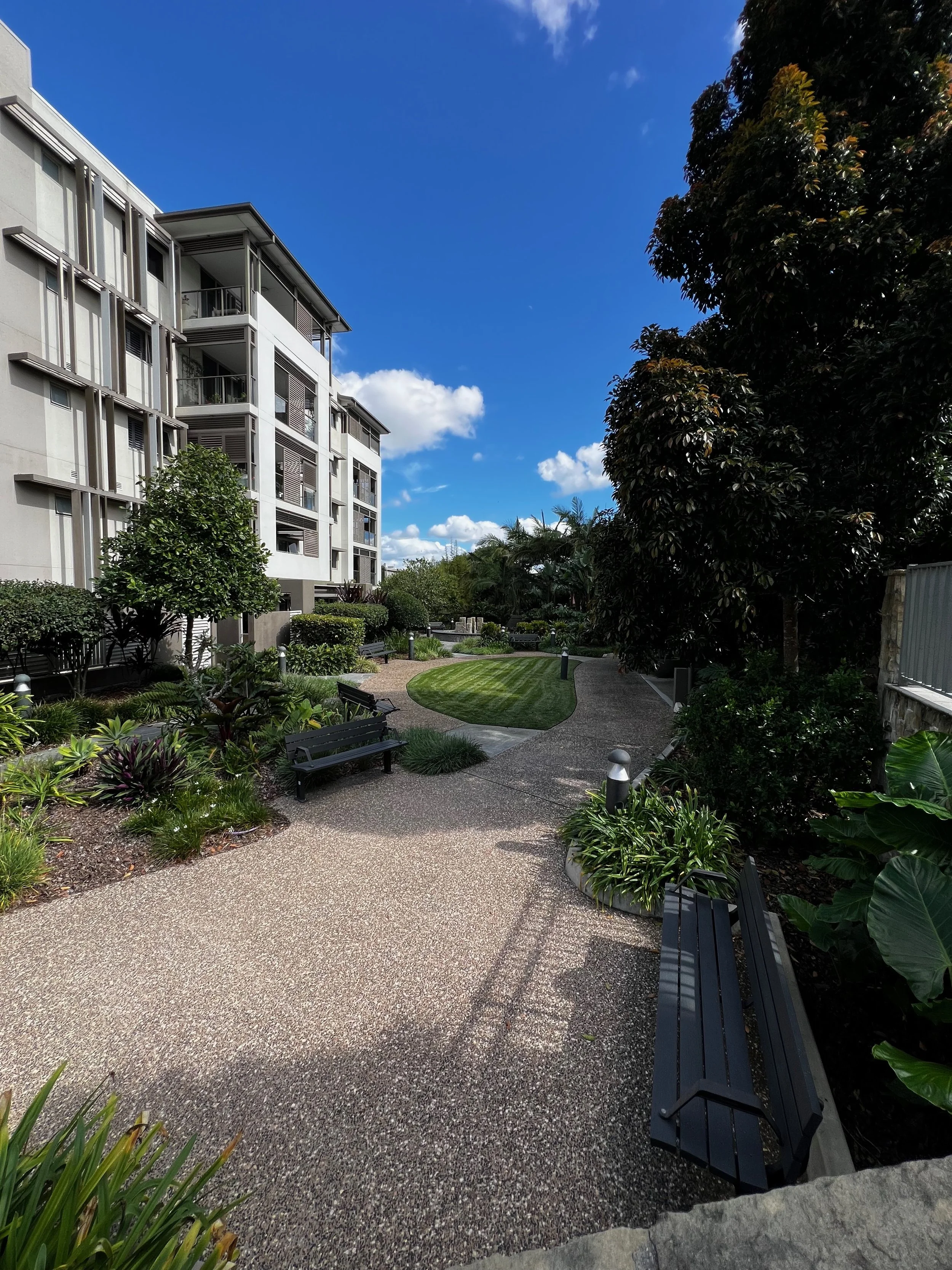 Garden and pathway surrounding a Brisbane retirement village