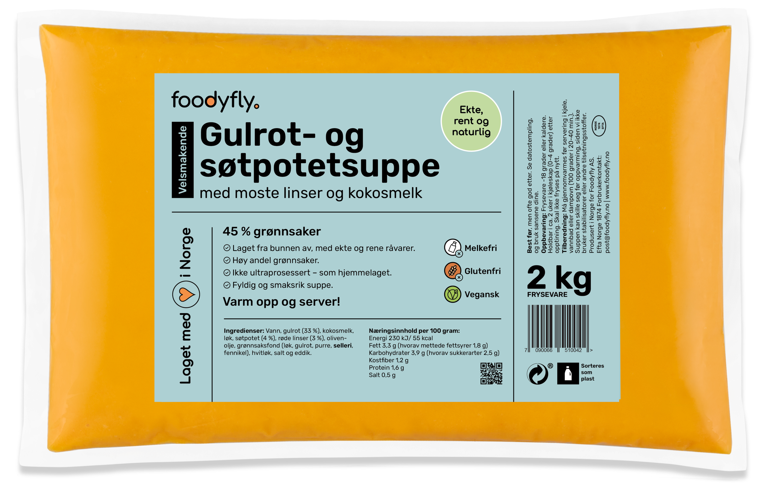 Gulrot- og søtpotetsuppe med moste linser og kokosmelk