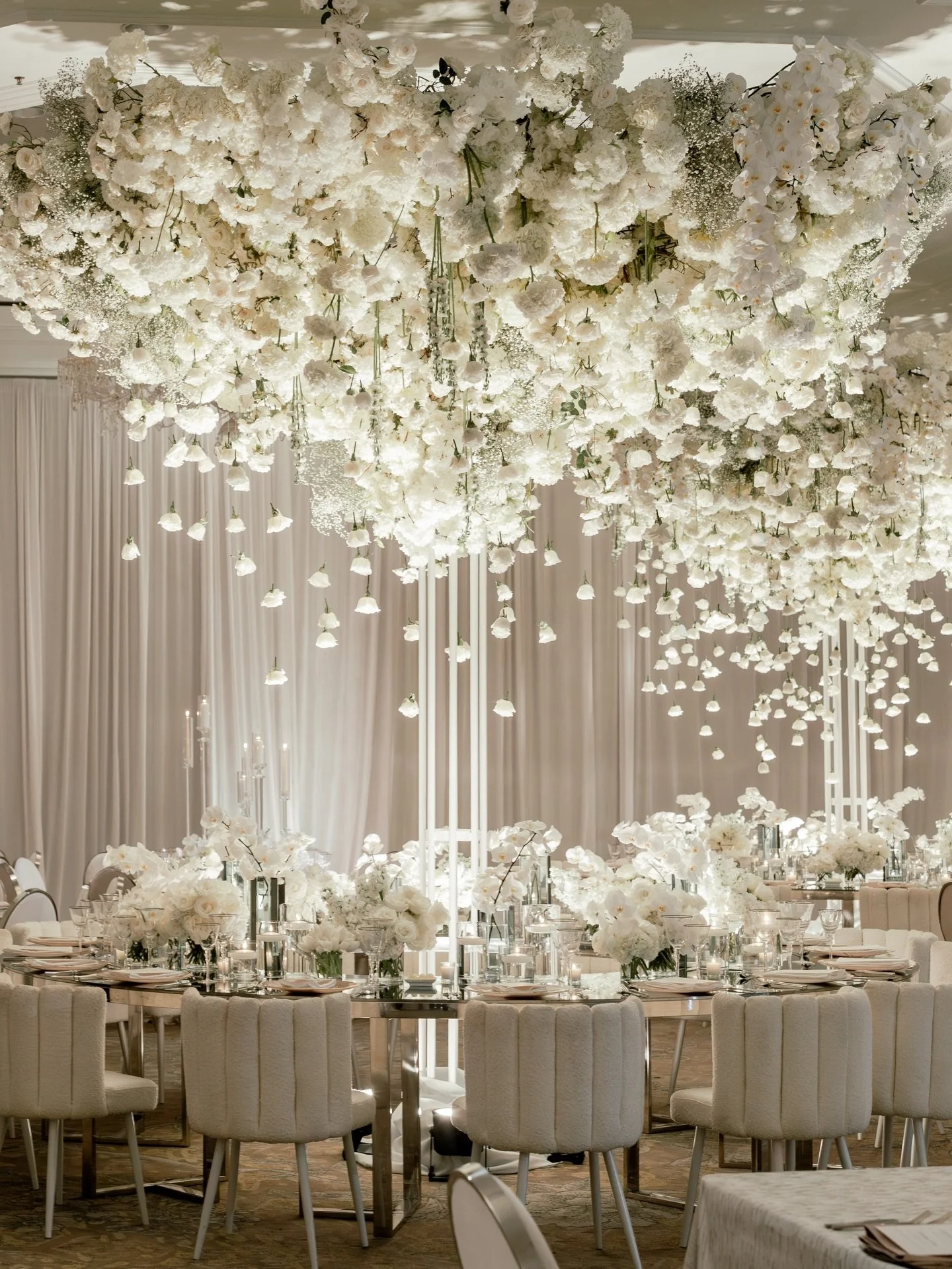 Ashley and Justin&rsquo;s reception, where florals hovered and mirrored throughout.

Planner: @carriezackevents
Event Design, Florals, Fabrications &amp; Production: @cerkacreative
Venue: @eaupalmbeach
Entertainment: @aragonartists
Content Creation: 