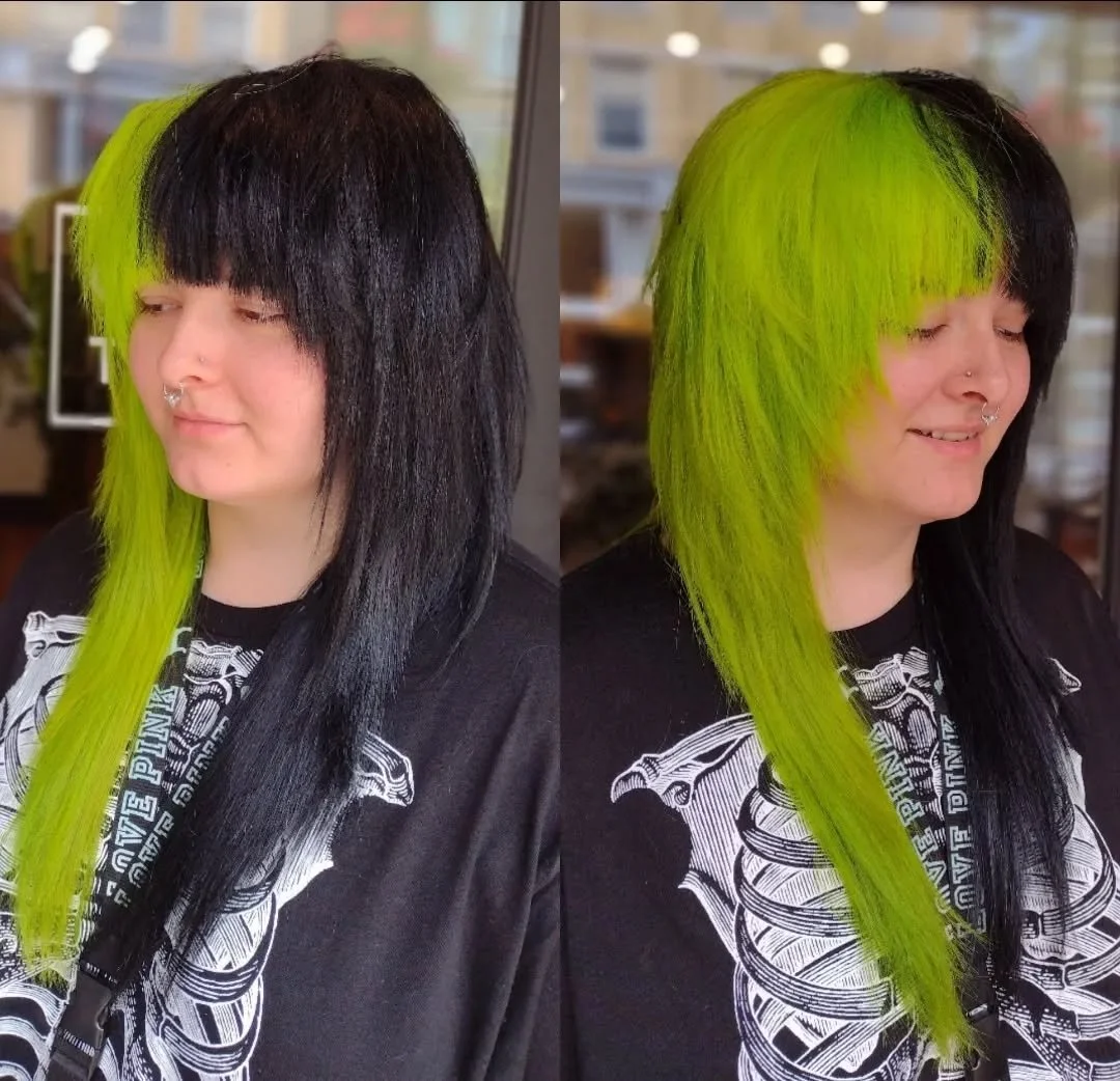 Going back to our scene queen roots with the black and neon green @culturehairstudioknox
