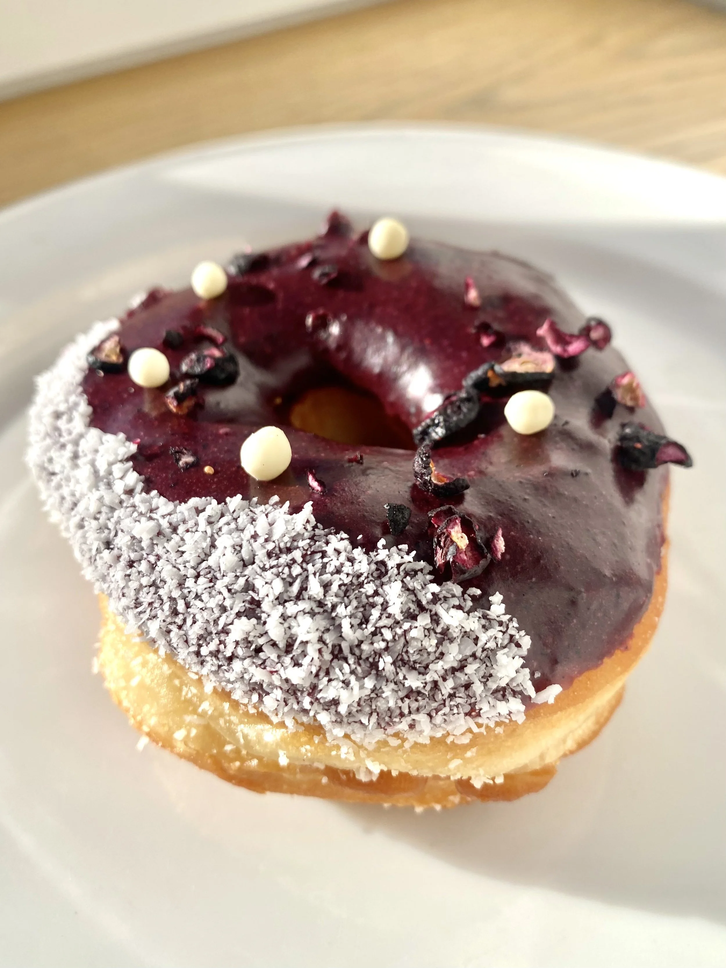 Blueberry and White Chocolate Glazed Doughnut