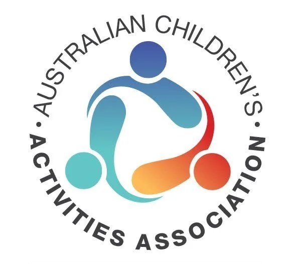Logo of the Australian Children's Activities Association featuring stylized figures in blue, teal, orange, and red forming a circle.