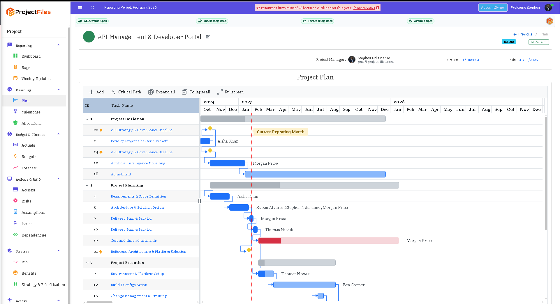 A project plan sample in ProjectFiles