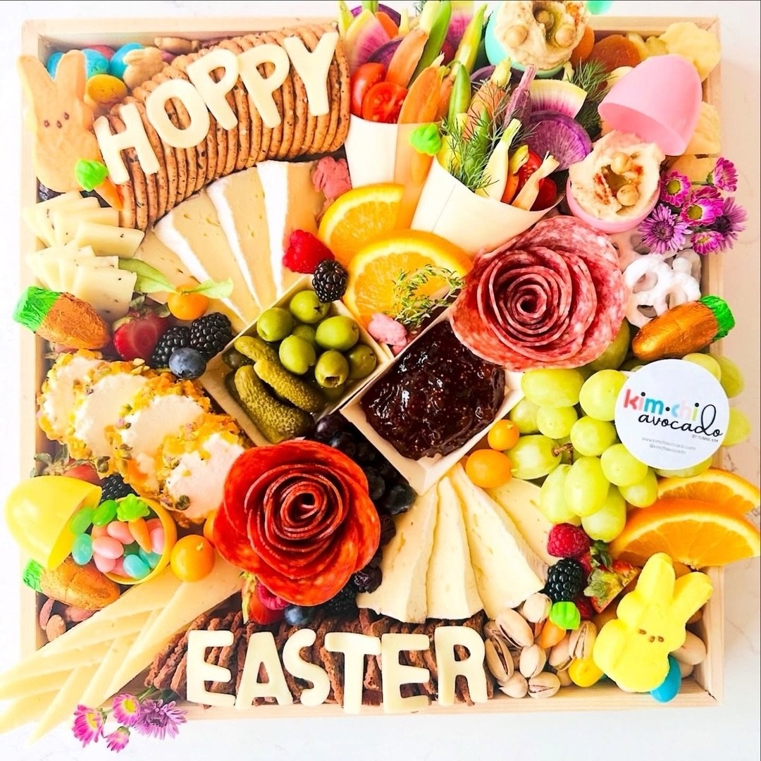 @kimchiavocado&rsquo;s Easter collection is now live (linked in their bio)! 🐰 From the Hoppy Easter charcuterie, perfect for a picnic or hostess gift, to the Easter Egg Candy Board, a hit for older kids who&rsquo;ve outgrown egg hunts but still want