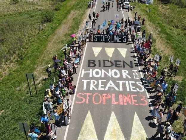 Treaty People Gathering. Aerial view of chalk drawing