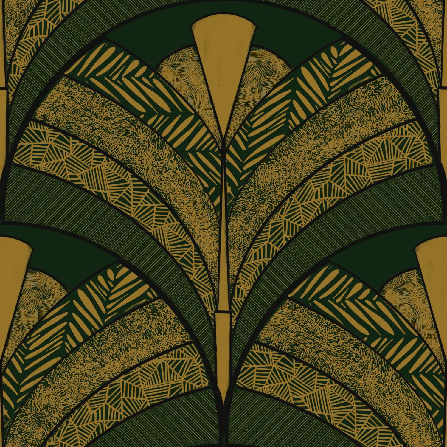 Golden Art Deco Botanicals | Green & Gold Geometric Floral