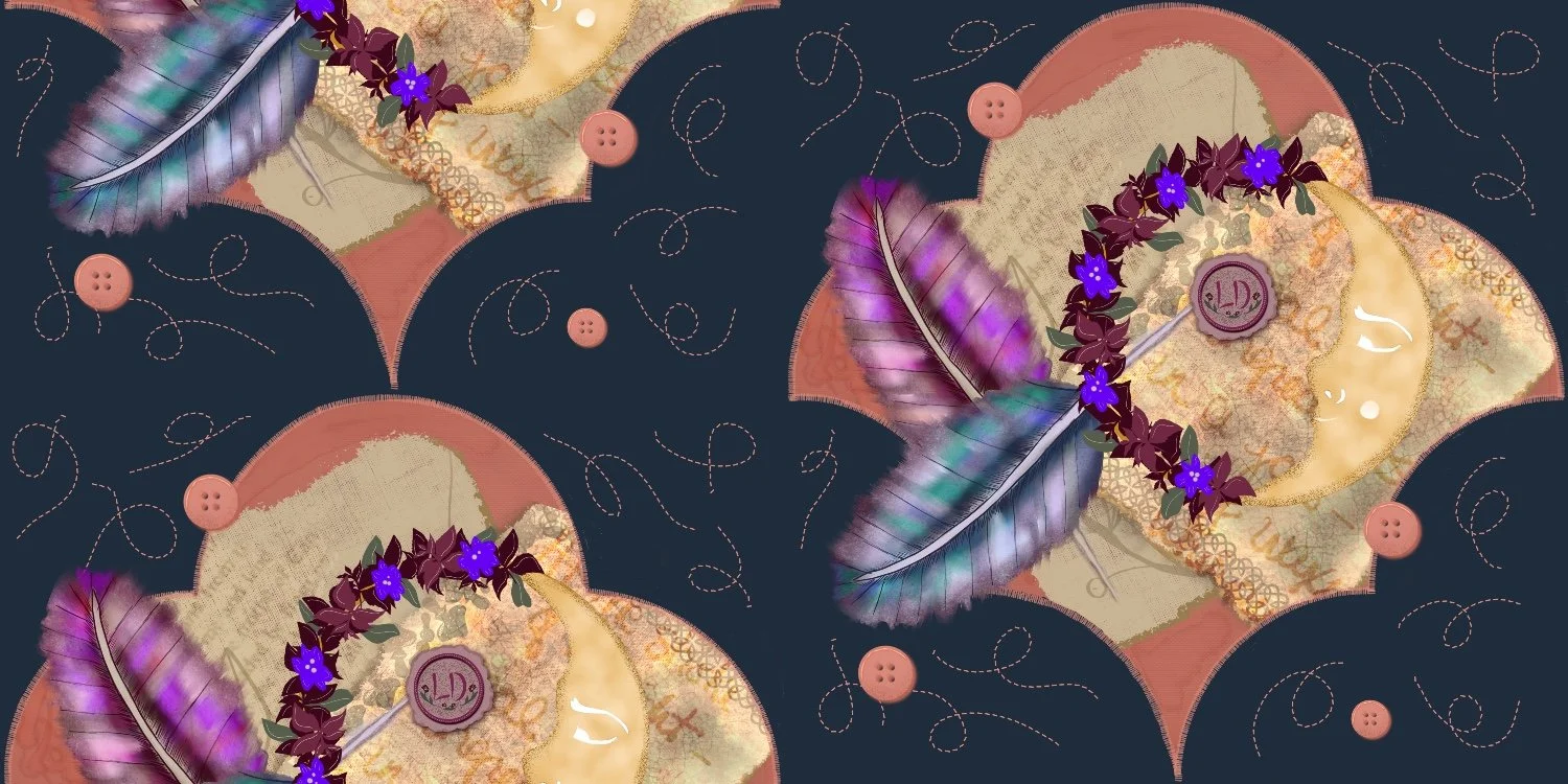 Crescent Moon and Feather Collage