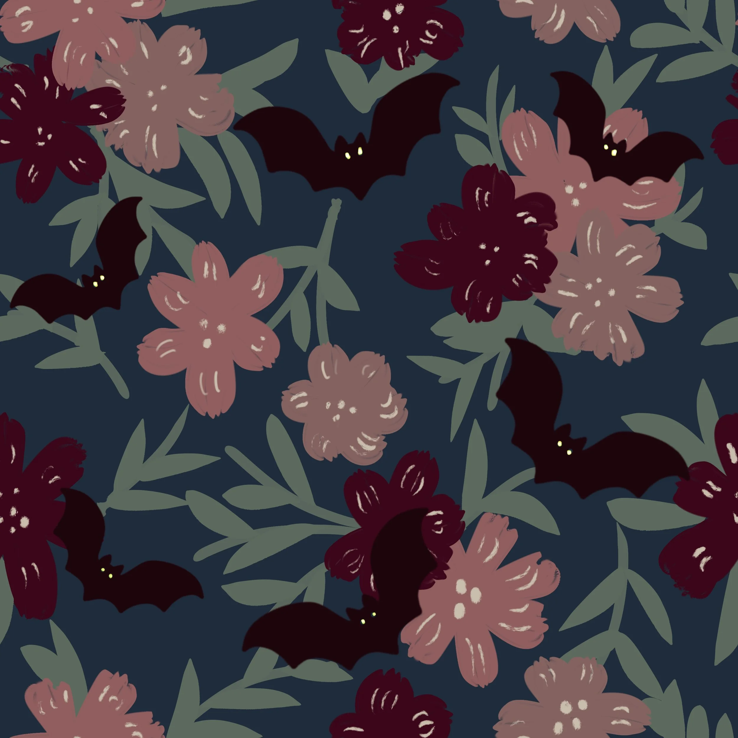 Hand-Drawn Florals with Bats
