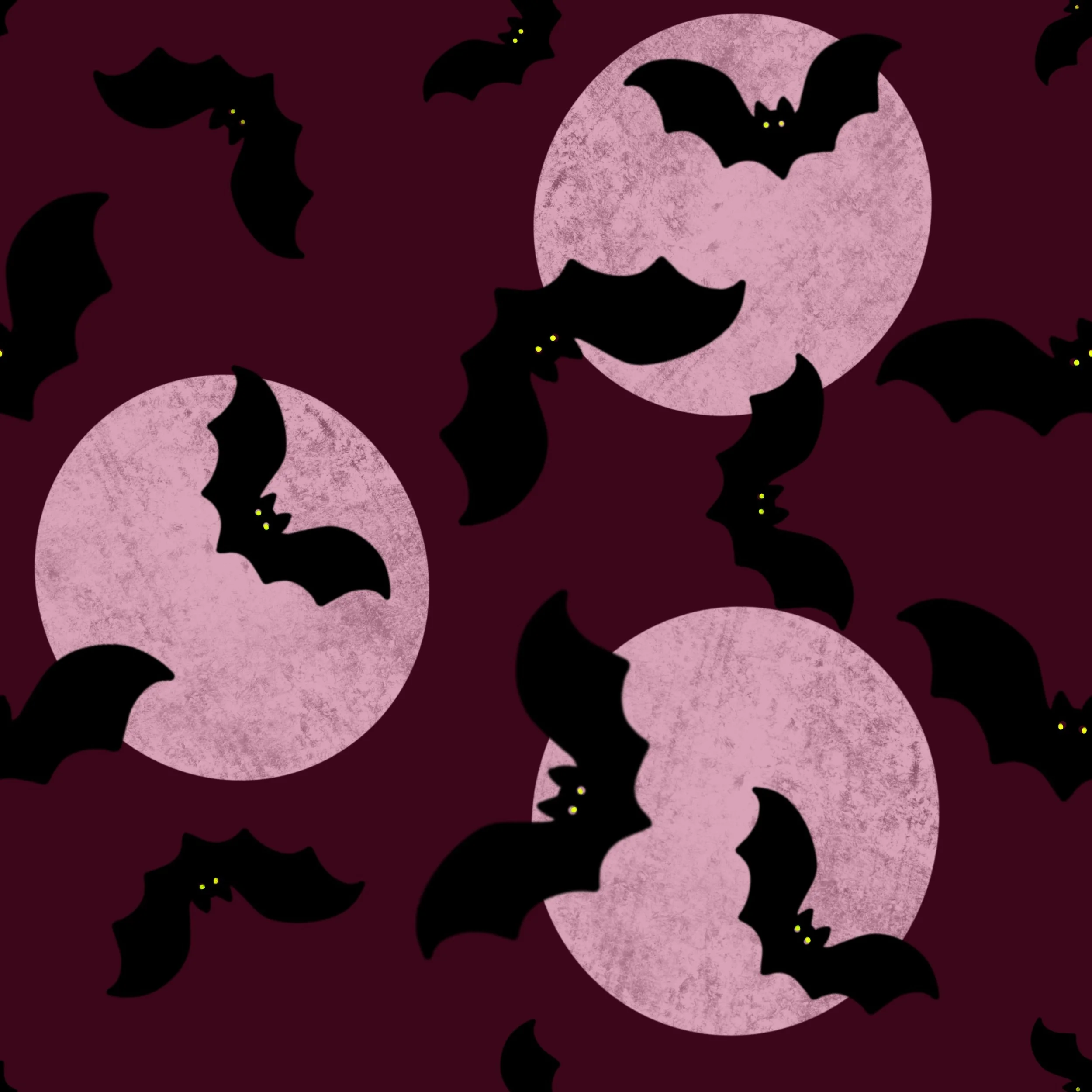 Retro Halloween Bats and Pink Moon