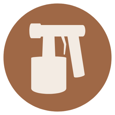 Icon of a paint roller on a circular brown background.