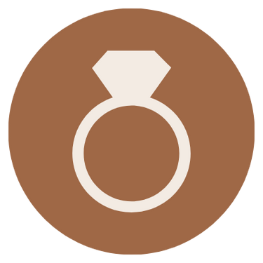 Icon of a ring with a large gemstone on top, within a brown circular background.