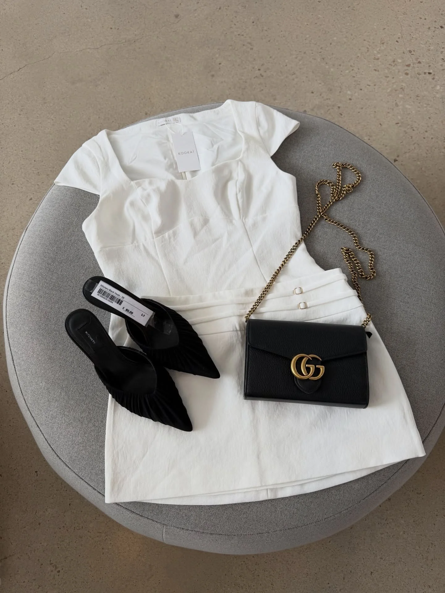 Something for everyone 🤍

Image 1:
Kookai white top - size 40 - $70
Kookai white skirt - size 38 $80
Witchery black heel - size 39 - $80
Gucci black bag - $800

Image 2:
Kookai zip top - size 10 - $50
Vik and woods black skirt - size 2 - $100
Brian 