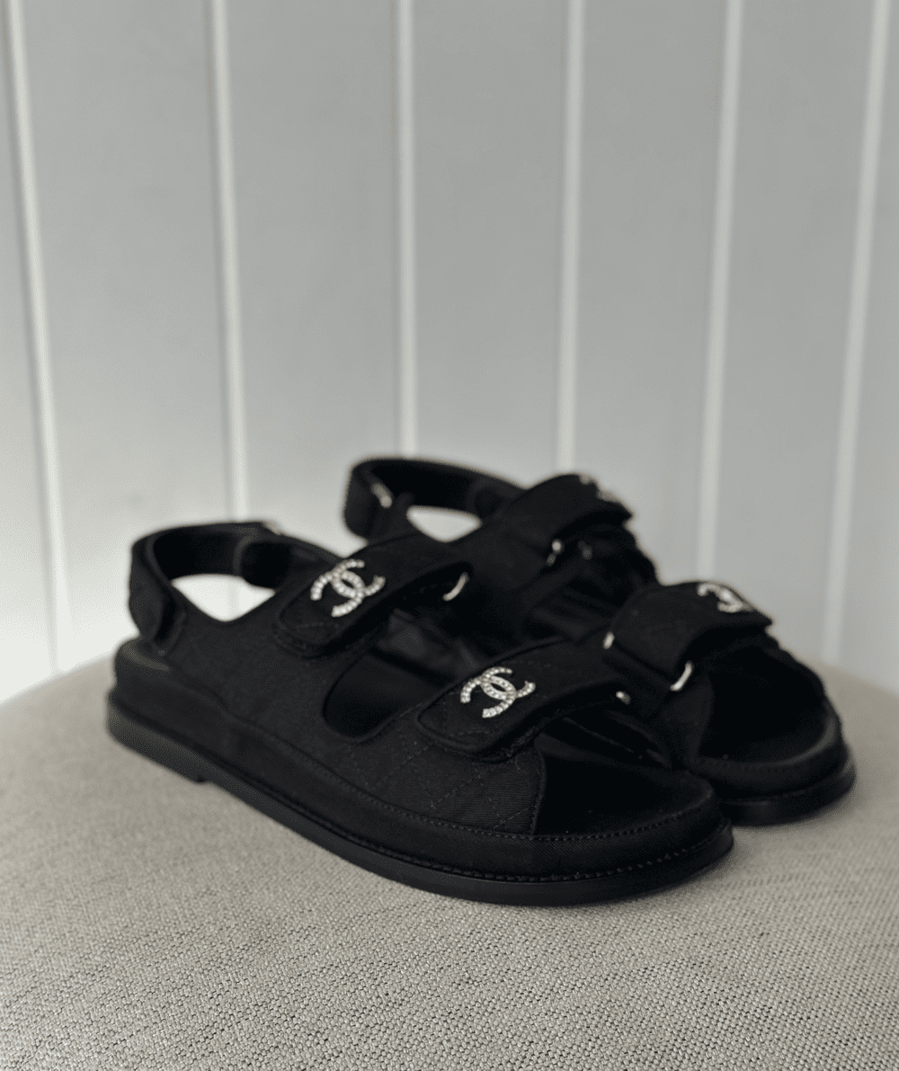Quilted Fabric Chanel Black Leather Dad Sandals Chanel Black