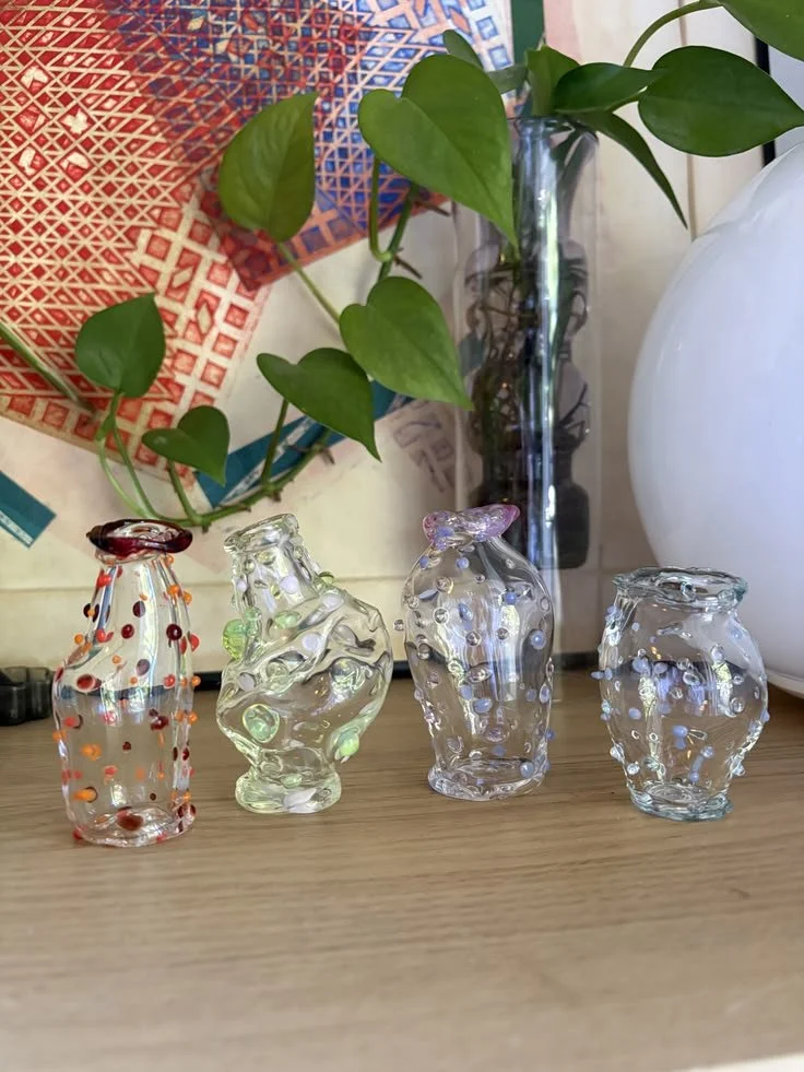 Handblown colourful glass vessels 