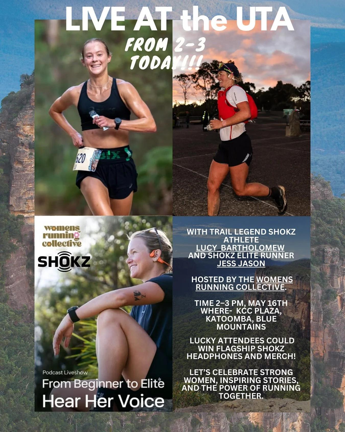 Don’t forget if you are at the @ultratrailaustralia today go and have a listen of our LIVE podcast recording with Jussie! Thanks to @shokzaunz she will be chatting to @lucy_bartholomew and @jessjason on the KCC stage at 2pm today!!! There are l