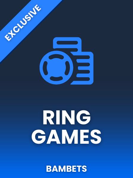 Exclusive logo on a blue gradient background with an icon of a board game piece and a scorecard, and the text "Ring Games Bambets."