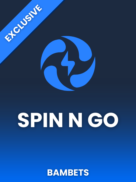 A dark blue and light blue promotional graphic for Spin N Go by Bambots, featuring a circular logo with a lightning bolt, and a blue banner with the word 'Exclusive' in white.