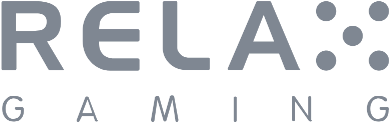 The image features the text ‘RELAX’ written in large, gray font, with three gray dots vertically aligned on the right side. Below it, the words ‘GAMING’ are written in smaller, gray uppercase letters.