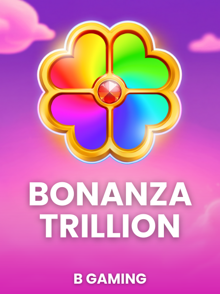Colorful flower-shaped element with rainbow colors over a purple and pink sky background, with the text 'BONANZA TRILLION' and 'B GAMING' below.