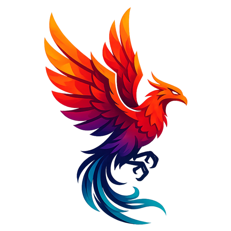 rainbow colored phoenix bird with wings up