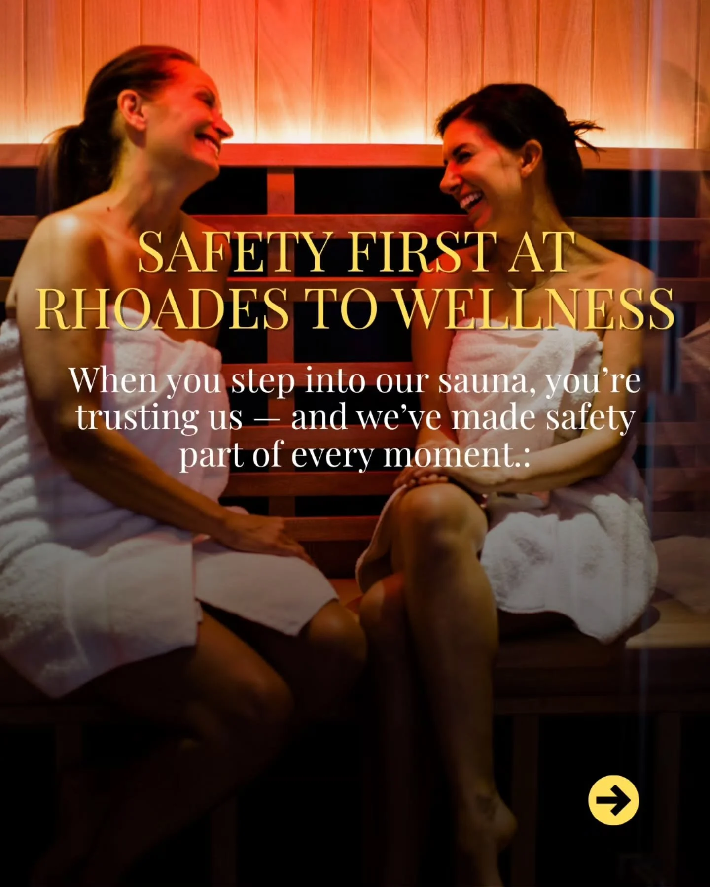 Your safety and comfort come first at Rhoades to Wellness. 

💛 From low-EMF technology to personalized temperature settings and spotless private rooms, every sauna session is designed with your well-being in mind. 

✨ Experience the safest, most rej