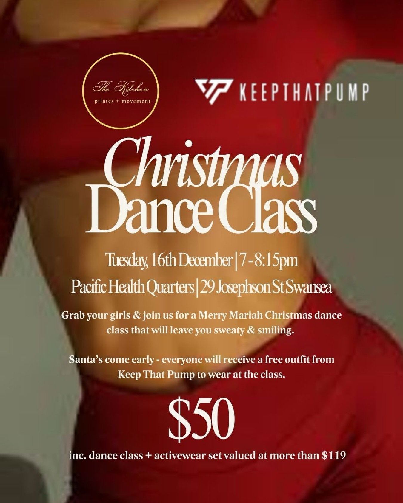 It&rsquo;s live!! 💃 Our Christmas dance class is coming to town. Think: great tunes, some sweet dance moves and matching activewear from the team at @keepthatpump

Santa&rsquo;s coming early. Book now with link in bio to save your space on the mat! 