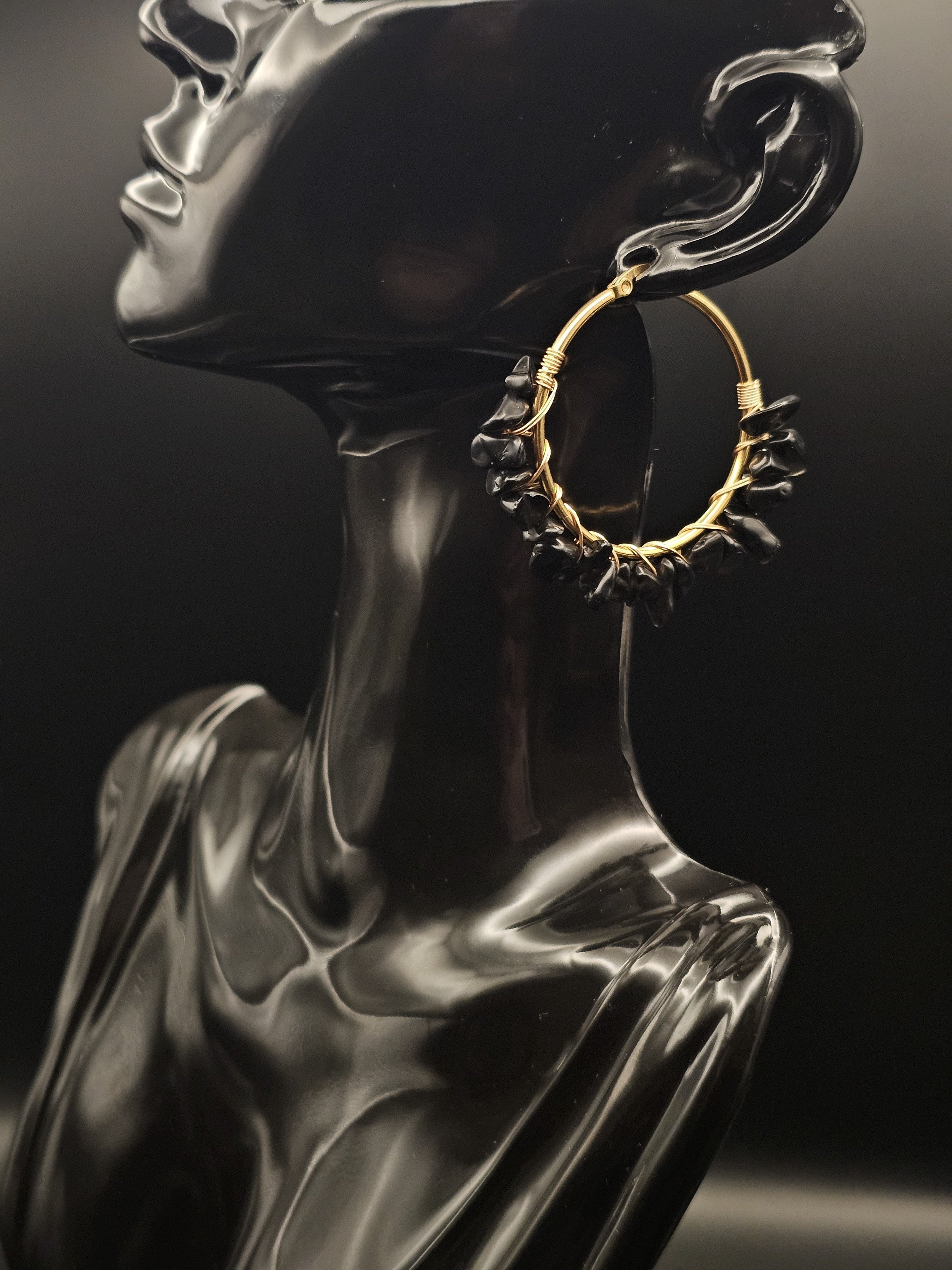 Golden Obsidian Hoops
