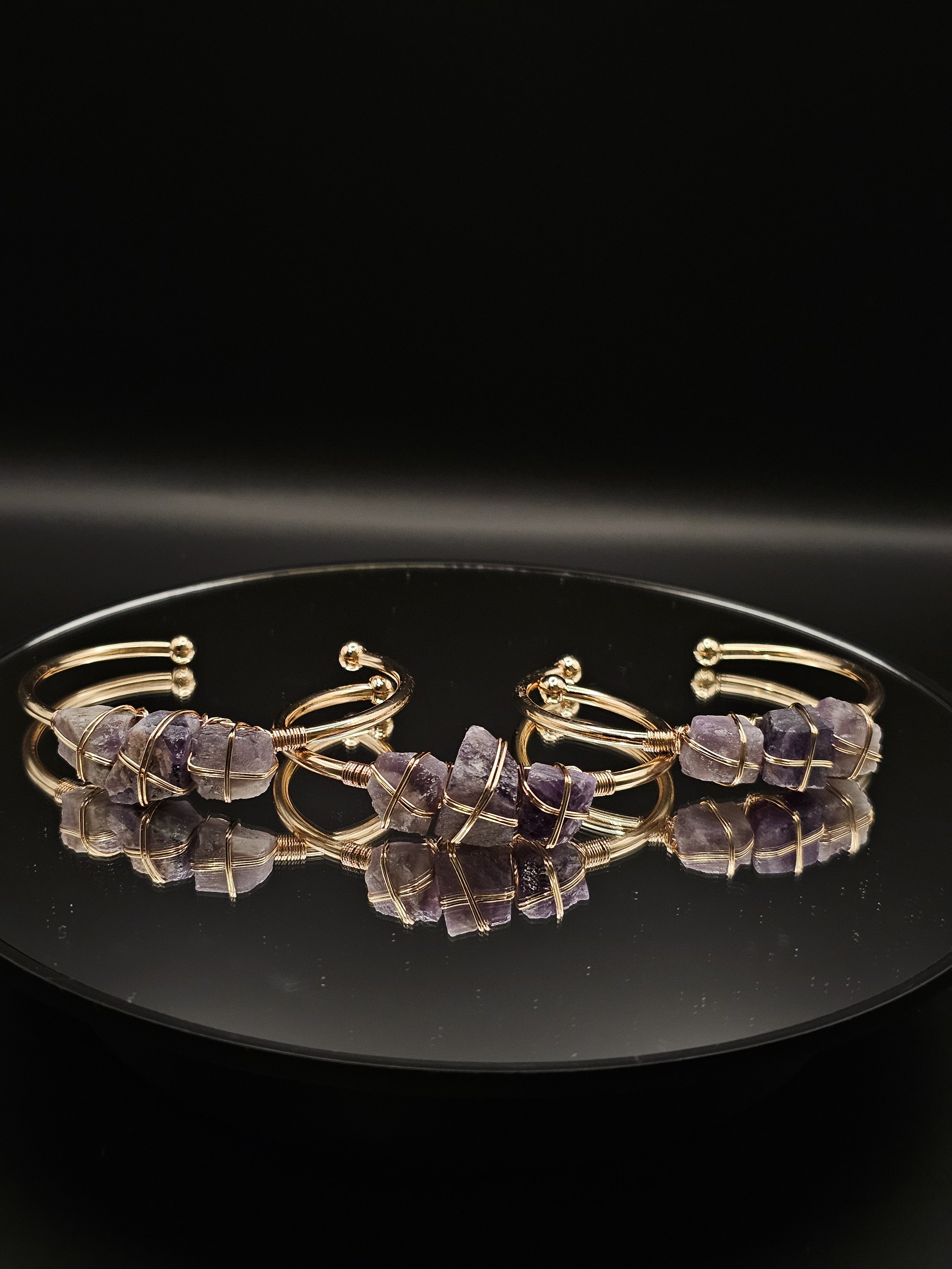 Raw Tri-Amethyst Bangle