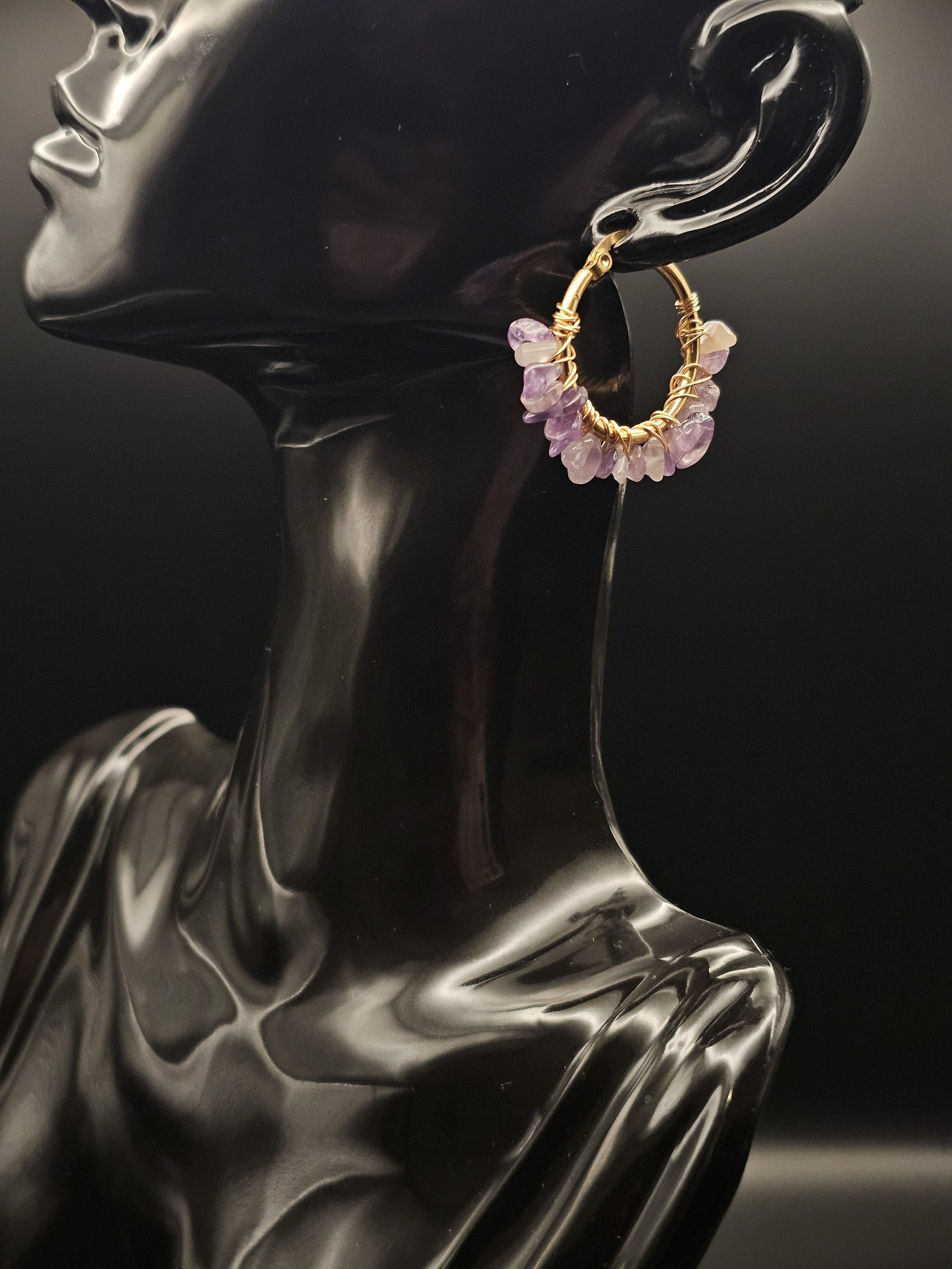 Small Golden Light Amethyst Hoops