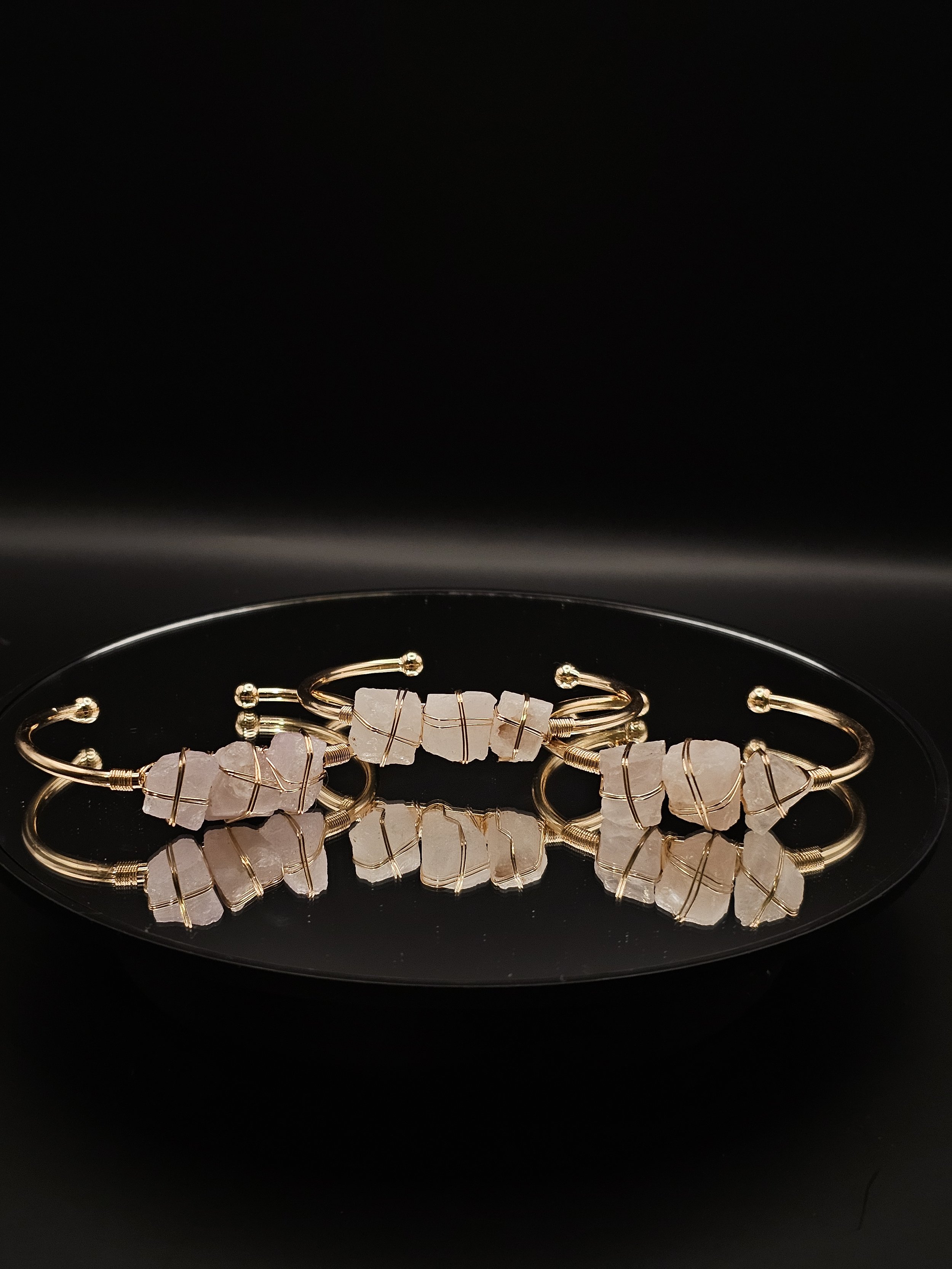 Raw Tri-Rose Quartz Bangle