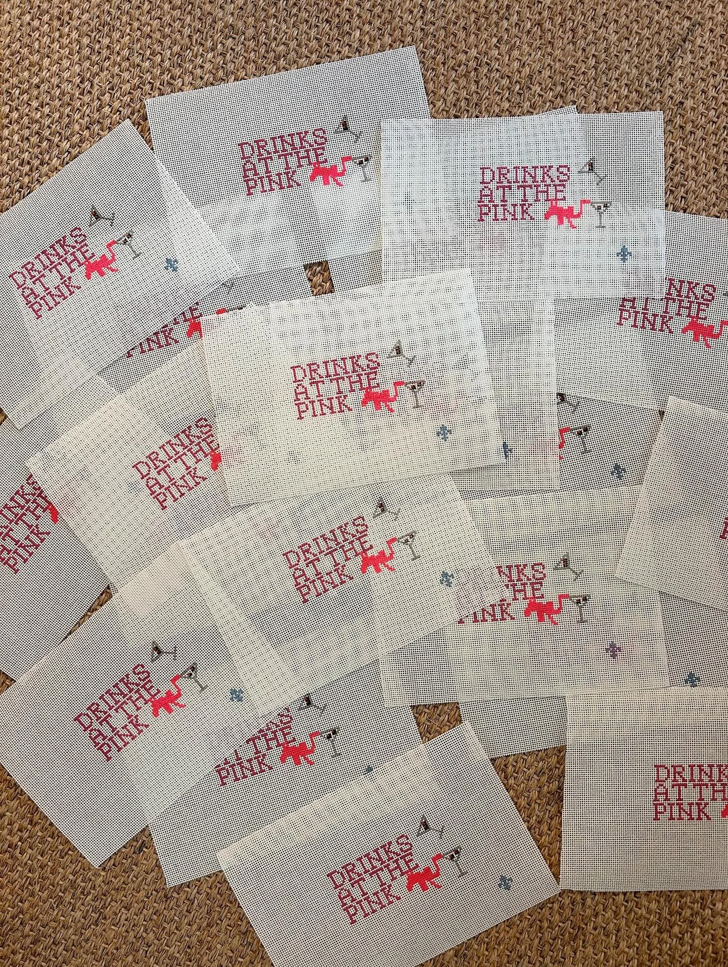 Restock &amp; New Canvas Alert ❣️ These canvases are headed to @grandestitches just in time for the island&rsquo;s new season! Counting the days to grab my drink at the pink but will stitch this in the meantime! 💗🍸🐘 Keep swiping to see some final 