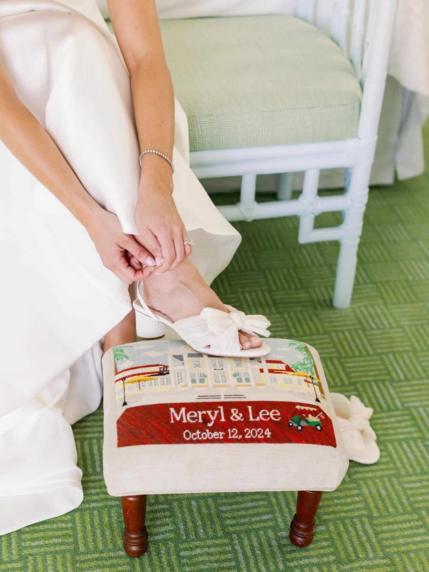 Stitched this custom canvas of our wedding venue @gasparillainn and finished the piece onto an antique footstool 🤍 Detmer Designs is all about creating needlepoint treasures that are loved through generations and spark lots of fun &amp; great memori