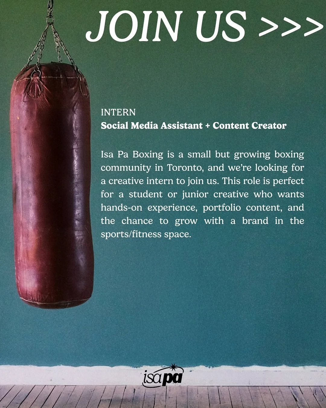 We’re expanding and looking for a Social Media & Content Intern for a work exchange! This is a great opportunity for a student or junior creative who wants hands-on experience and to build their portfolio in the sports and fitness space.
Y