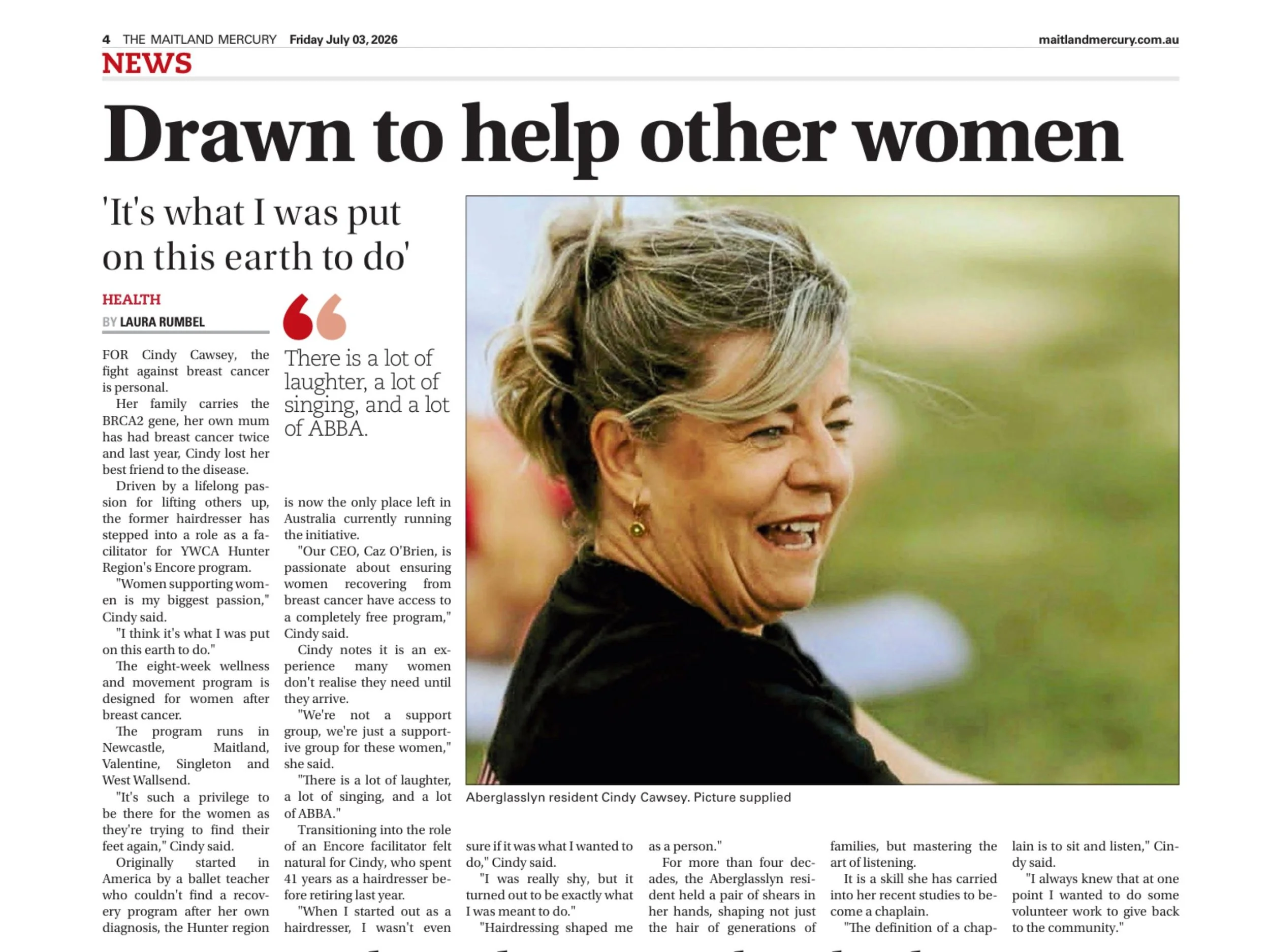 ENCORE Instructor Cindy Cawsey Recognised for Her Impact Supporting Women After Breast Cancer