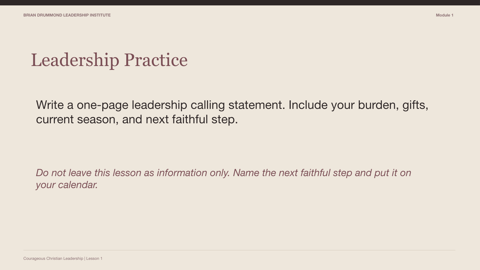 Sample lesson slide — Answering the Call to Lead: Leadership Practice