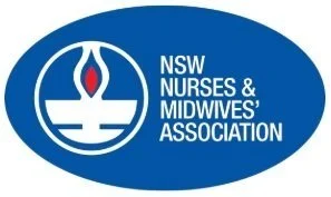 Logo of the NSW Nurses & Midwives' Association featuring a flame and bowl symbol.