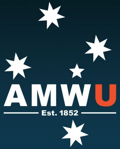 AMWU logo with stars and 'Est. 1852' on a dark background.