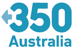 Logo with the text '350 Australia' in blue and light blue colors.