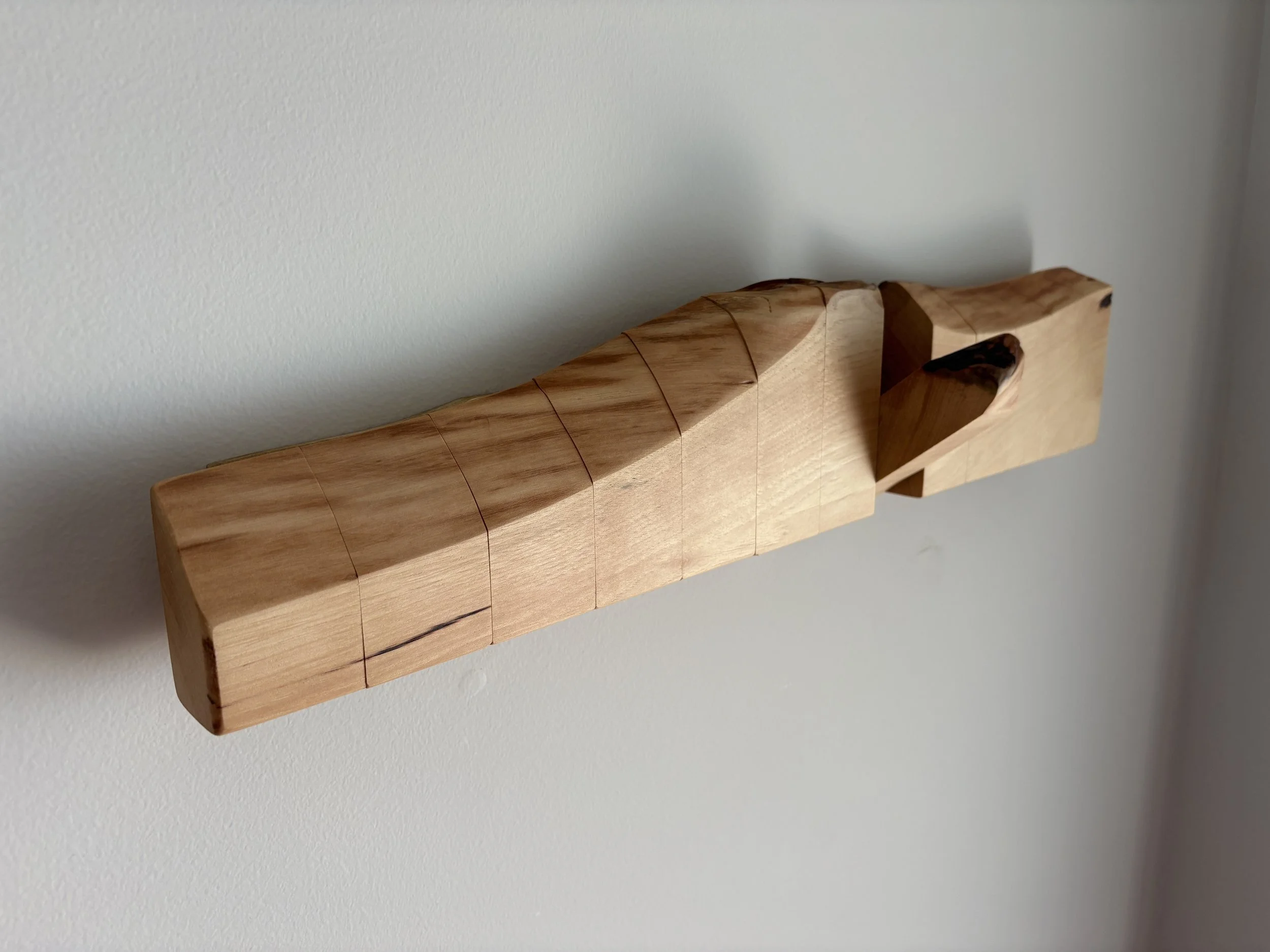 live edge spalted hickory folding coat rack on white wall