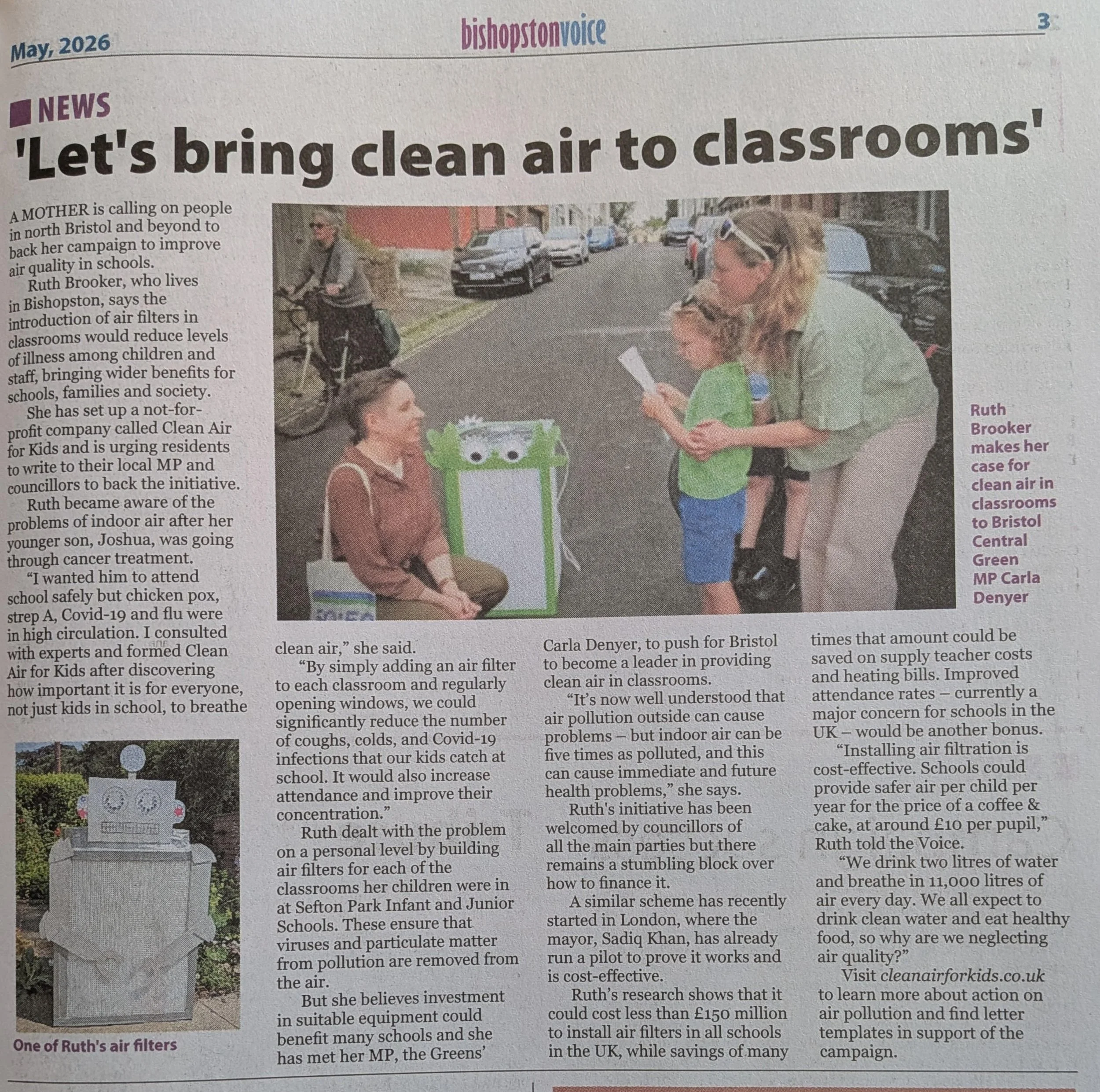 Clean Air for Kids in Bristol’s ‘Bishopston Voice’